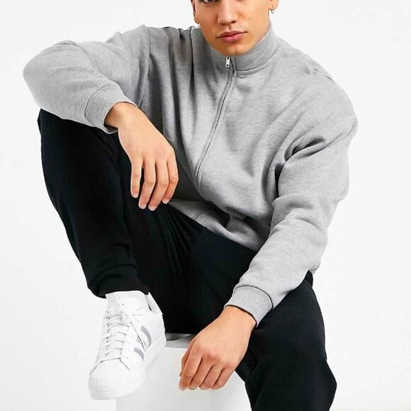 Grey Henley fleece zip-front jacket with rounded hem and pockets ASOS - Picture 1 of 5